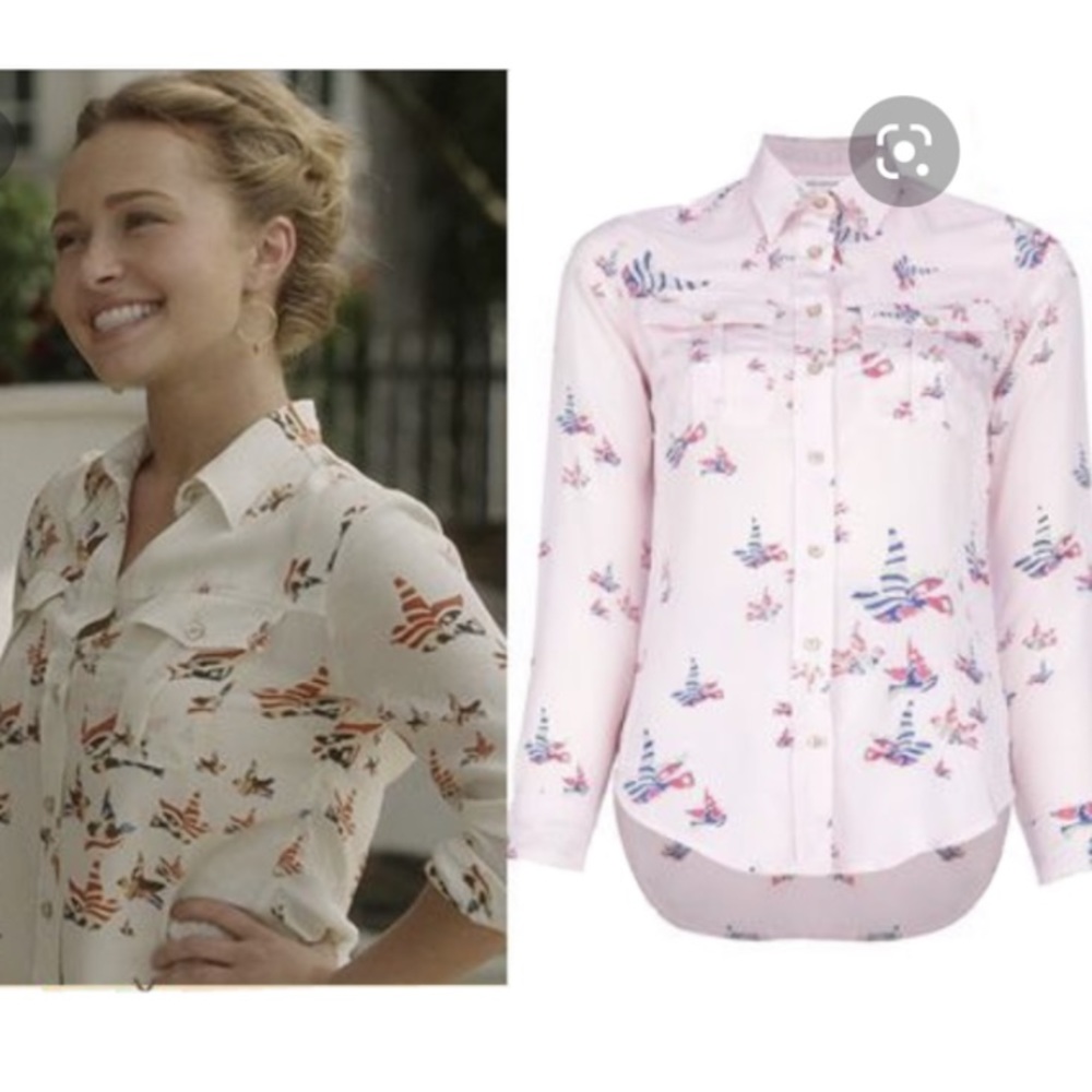 Isabel Marant Etoile Hummingbird Print Silk Blouse w/FLAWS